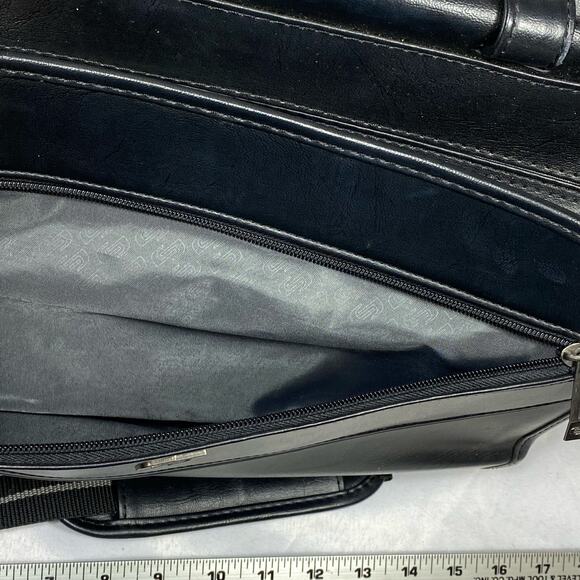 Solo New York Black Leather Laptop Bag Briefcase 15.5" Computer MacBook Strap - Picture 8 of 16